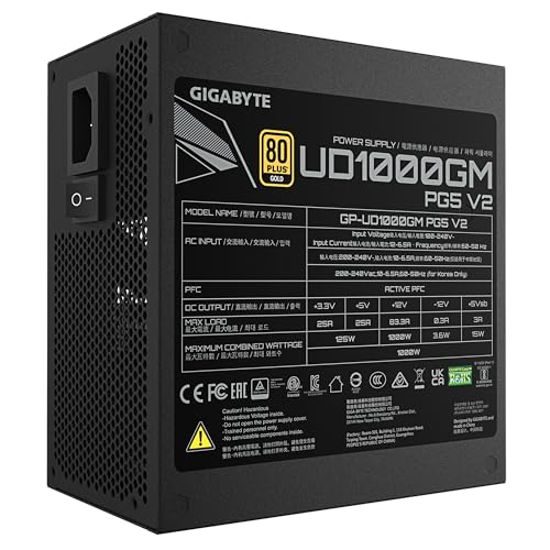 GIGABYTE UD1000GM PG5 V2 Alimentatore – PCIe Gen 5.1, 80 PLUS Gold, Design completamente modulare, Ventola da 120 mm, Compatibile con ATX 3.1, Spina EU - Alimentatore - Immagine 5