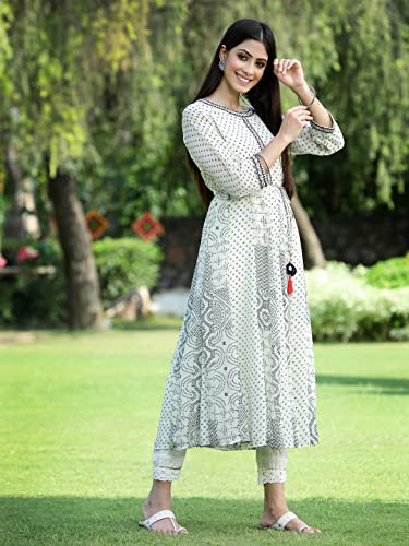 Image of Juniper Women's Black Georgette Printed Anarkali Kurta