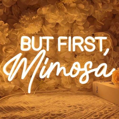 Image of SYLHOME But First Mimosa Led Neon Light Sign Bar Shop Bedroom Wall Sign Decor Wedding Birthday Graduation Baby Bridal Shower Party Banner Backdrop USB 15.75 inchX8.5 inch