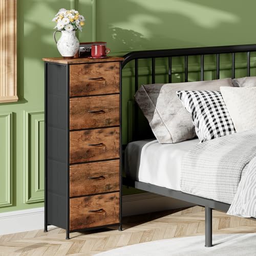 Somdot Kommode mit Stoffschubladen, Schlafzimmer, 5 Schubladen, Braun – Ansicht 2