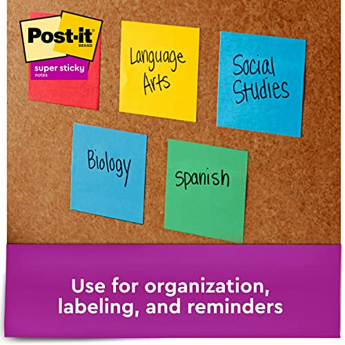 Image of Post-it Super Sticky Notes, 3 in x 3 in, Assorted Colors, 15 Pads /Pack, 45 Sheets /Pad (654-15SSMULTI)