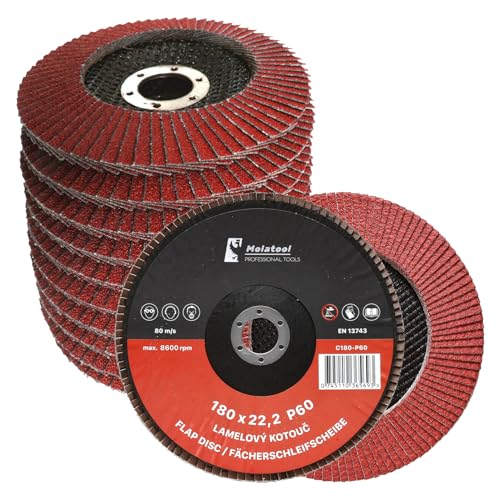 Molatool Dischi lamellari professionali in ceramica, 180 x 22,2, grana 60, metallo, legno, acciaio, 5 dischi lamellari, dischi abrasivi/mole smerigliatrici angolari