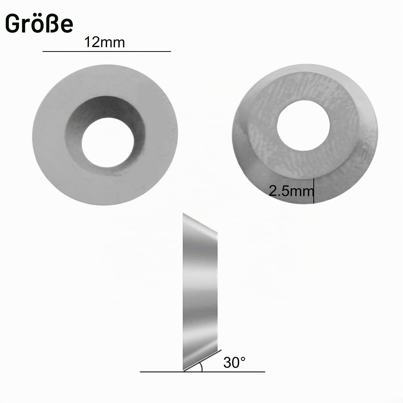 Wendeschneidplatten aus massivem Hartmetall, rund, 12 mm, für Drehmaschinen mit 30-Grad-Schnittwinkel, 10 Stück