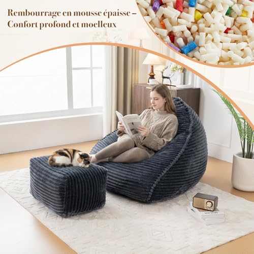Pouf XXL 110cm flanelle avec repose-pieds Vamcheer