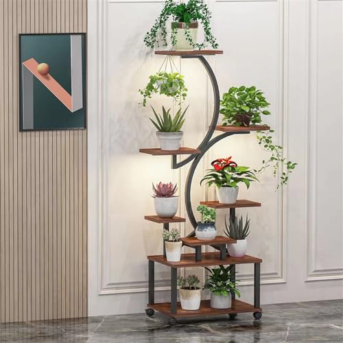 Salutmeuble Support pour Plantes avec Lumières de Croissance - Étagère Métallique Haute en Forme de S (165 cm) - 8 Niveaux - Rangement et Décoration Moderne pour Salon, Bureau, Appartement