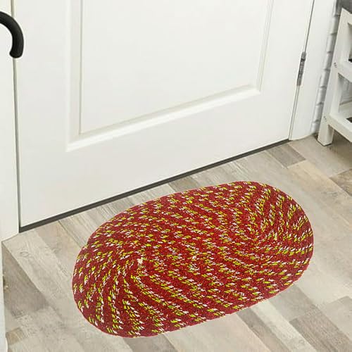 Image of Cotton Doormat for Bedroom, Kitchen, Office | Room Mat |perdan for Home Door |Oval paidan,33x51 cm (Brown)