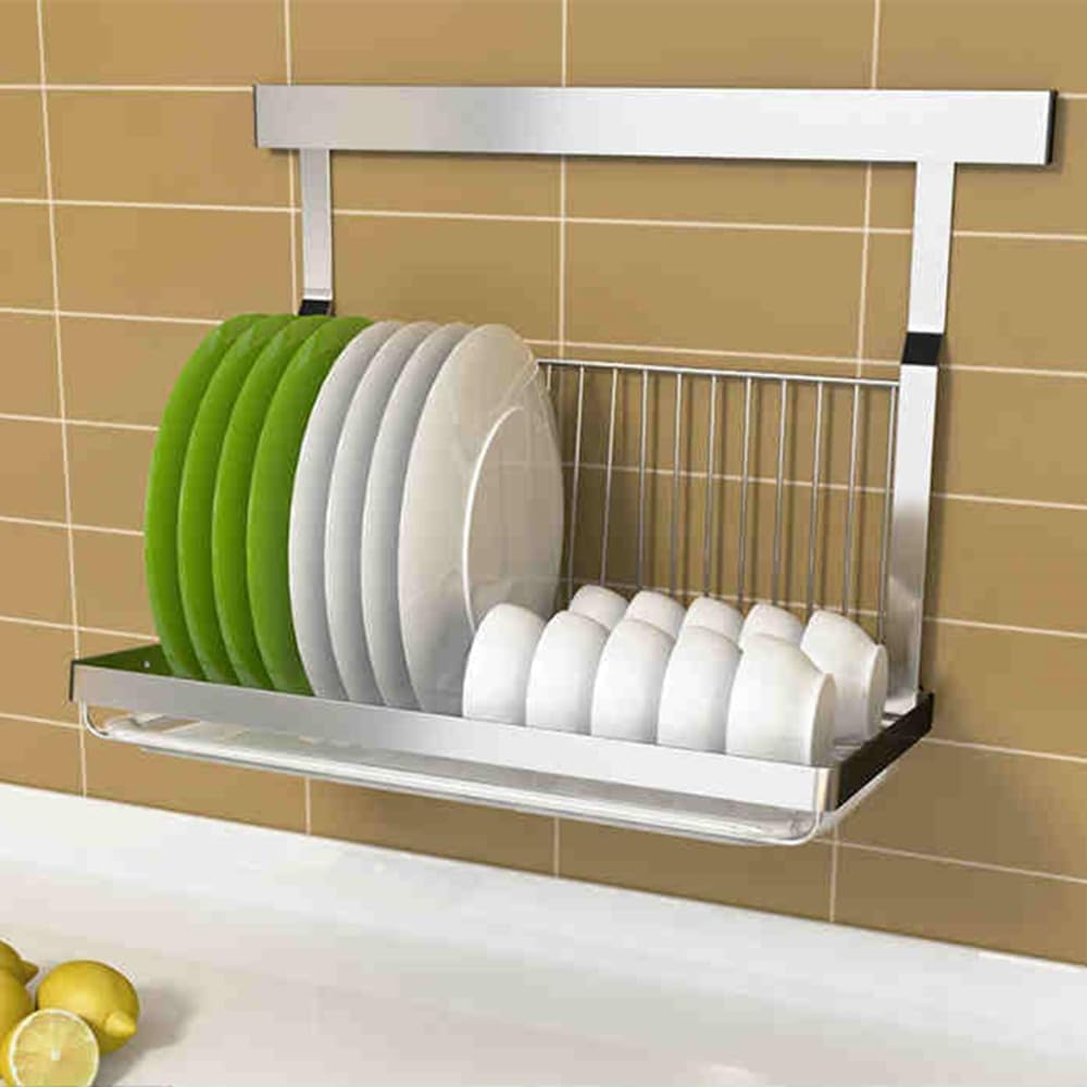 TentHome Escurreplatos Acero Inoxidable Plegable Pared Pequeño, Seca Escurridor de Platos con Bandeja, Escurre Platos y Vasos de Cocina Multifuncional, Secaplatos Soporte para Utensilios de Cocina