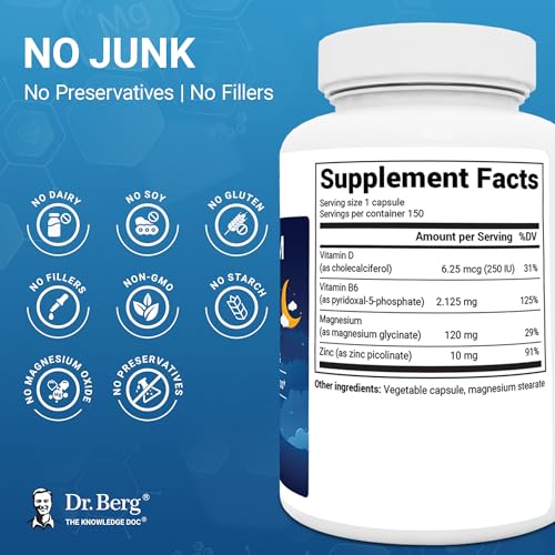 Image of Dr. Berg Magnesium Glycinate 150ct - 4-in-1 Chelated for Muscle, Nerve, Sleep & Stress Support*- w / D3, B6 & Zinc - 4X Lab-Tested - No Fillers - Formulated in USA, GMP-Certified