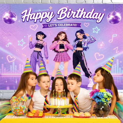 Image of Pop Theme Birthday Backdrop | Stage Performance Party Banner | Concert Style Photo Booth Background | Kids & Teens Birthday Decoration (Pack of 1, Multicolor, Size: 5x4 Feet)