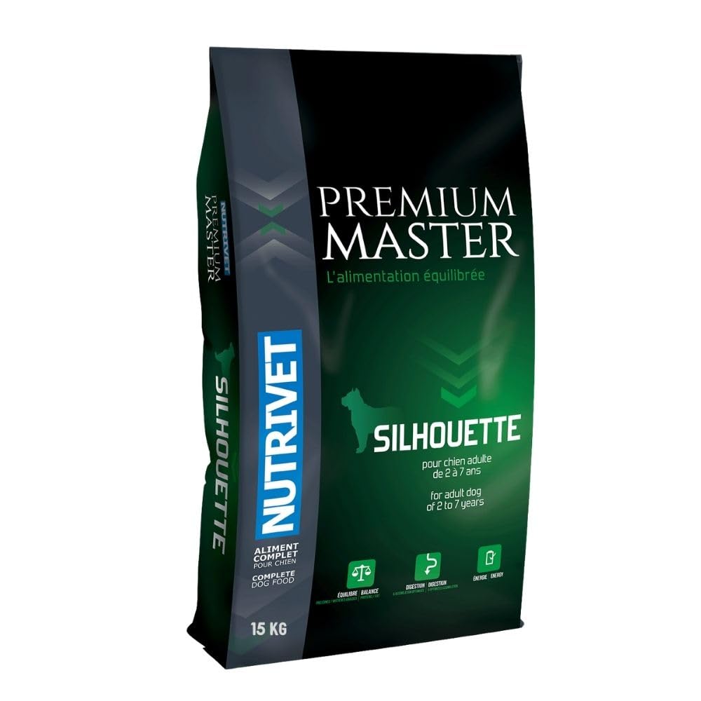 NUTRIVET - Premium Master Silhouette - Croquettes pour Chien Adulte stérilisés ou en surpoids - Poulet & Riz - 15kg