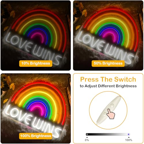 Image of LOVE WINS Neon Sign - Rainbow Light Signs, USB Powered LED Lights for Wall Decor, Gay Bar, Bedroom, Man Cave,Party, Cool Birthday Christmas Gifts for Boys Girls