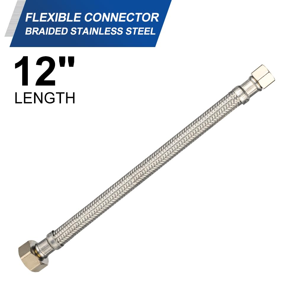 EFIELD - Paquete de 10 Latiguillos Manguera Grifo Lavabo de 12 pulgadas de longitud, Líneas de Suministro de Grifo de 1/2 pulgada FIP x 3/8 pulgadas, Trenzada de Acero Inoxidable