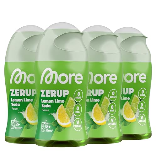 MORE Zerup Lemon Lime Soda 4 x 65 ml für bis zu 32 l Fertiggetränk zuckerfreier Sirup mit u.a. echten Fruchtextrakten vegan zero Kalorien - made in Germany