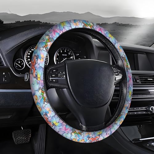 AOPEFNX Steering Wheel Covers for Car, Truck, and SUV, Cute Non-Slip Breathable Elastic Steering Wheel, Car Accessories, Universal 15 Inch Leather Cover for Men Women Colorful Butterflies