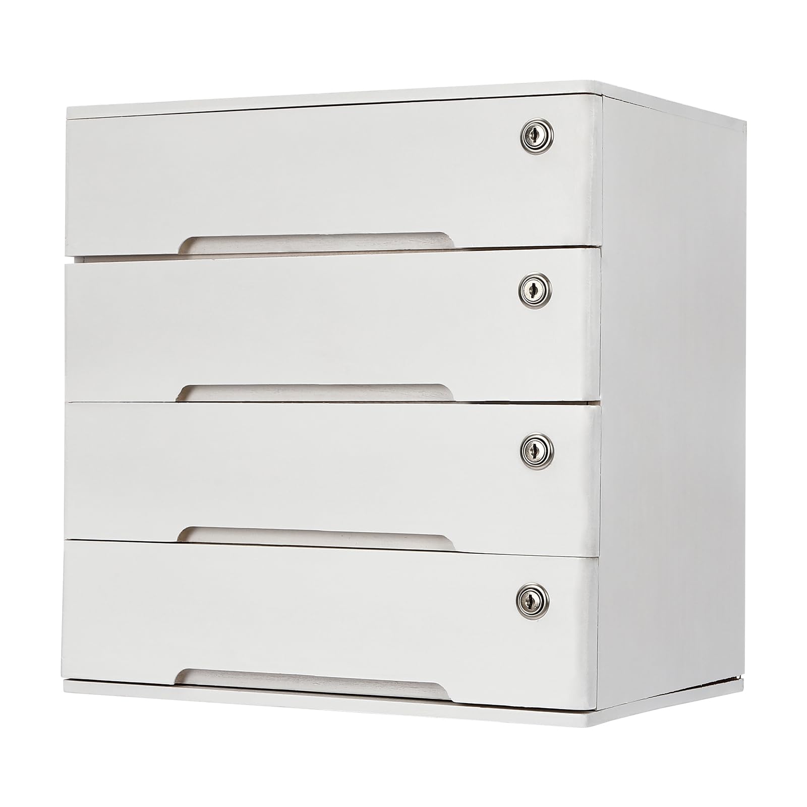 GMSLuu4 Drawers Wood Storage Box Wooden Storage Cabinet Organizer, Tabletop Storage Organization Box with Lockable Drawers For Office,Home. (White)