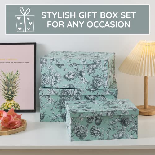 Soul & Lane Decorative Cardboard Storage Boxes For Home Décor - Mint Floral - Set Of 3: Large Paperboard Nesting Boxes With Lids, Memory Boxes For Keepsakes And Photos, Gift Boxes For Presents #TOP6