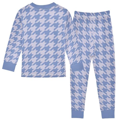 Blue Houndstooth Cotton Pajamas Sets Long sleeve Set for Night Wears2