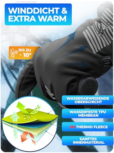 MIVELO Winterhandschuhe Winddicht & wasserfest - Warme Handschuhe mit 3M-Isolierung für Damen & Herren - Fahrradhandschuhe mit Touchscreen-Funktion - rutschfest & atmungsaktiv (Schwarz, L)