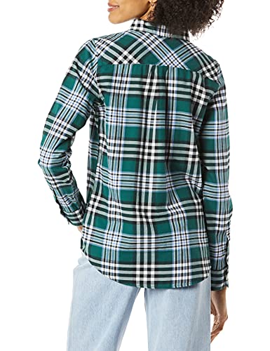 Image of Amazon Essentials Women's Regular-Fit Long-Sleeve Lightweight Plaid Flannel Shirt with Brushed Finish, Shirttail Hem