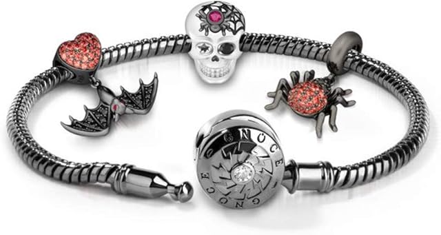 GNOCE Charms Bracelet Sterling Silver Black Plated Snake Chain with Spider Web Skull Charm Pendant Forever Love Basic Charm Bracelet with Clasp Jewellery Gift for Women Mens