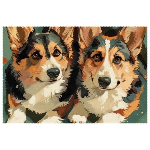 Set de table chien Corgi aquarelle 30x45cm résistant chaleur et lavable
