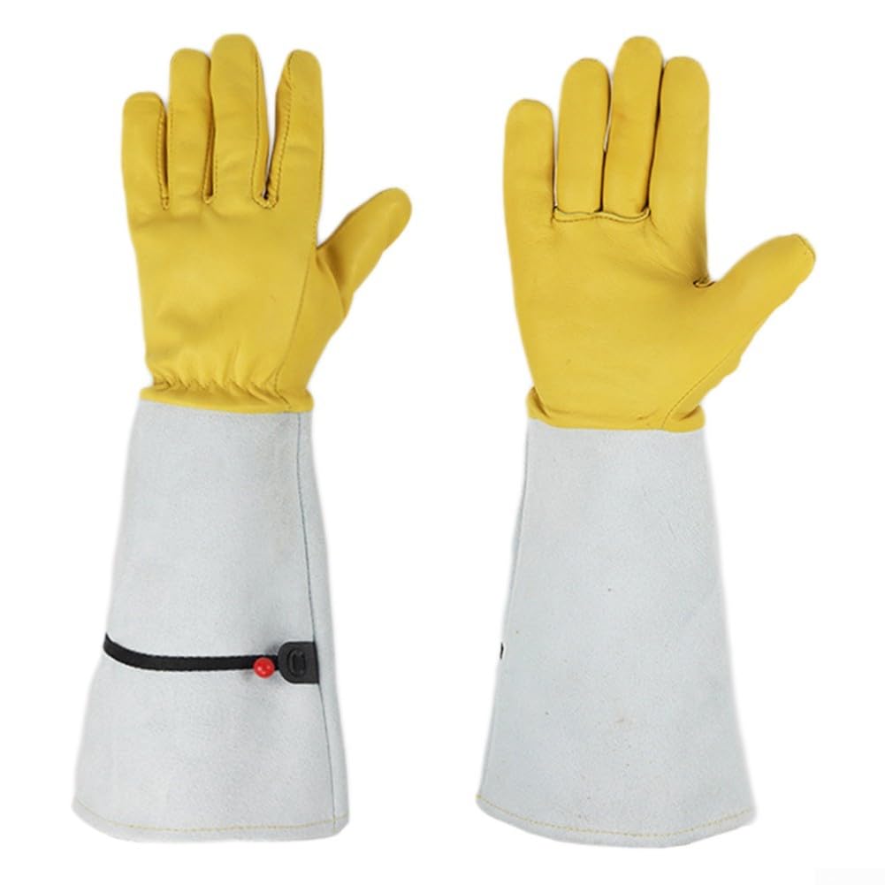 Guanti da potatura a prova di spine per rose e arbusti copertura lungo avambraccio pelle di capra pelle bovina regolabile traspirante giallo bianco S M L per (s)