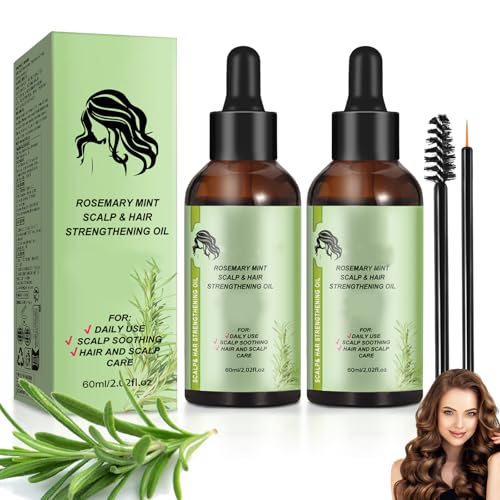 2 piezas de 60 ml de aceite de romero para el cabello, aceite de romero para el cabello, de menta y natural, para el y el cuero udo