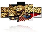 Framed American Flag of United States Marine Corps Wall Art for Living Room 5 Panel Canvas U.S.A Arm