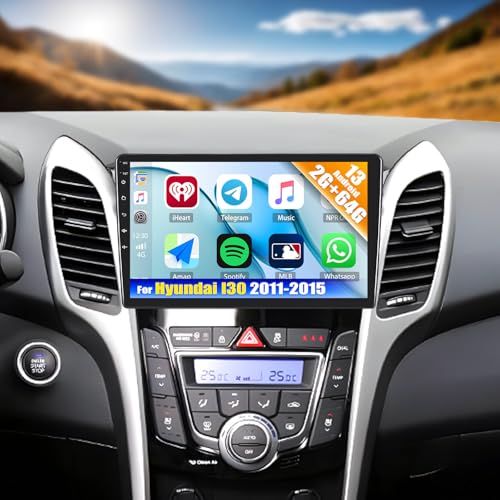 CAMECHO 2+64G Android 15 Carplay Autoradio pour Hyundai I30 2011-2015, écran Tactile de 9 Pouces Double Din avec Navigation Bluetooth RDS/FM Mirror Link +Mic