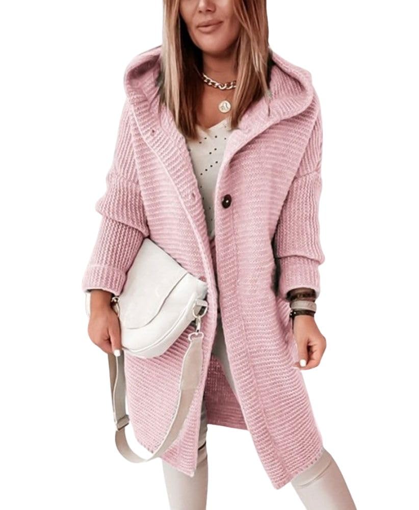 chouyatou Womens Casual Hooded Chunky Cardigans Slouchy Oversize Knitted Mid Long Cardigan Sweater Outerwear Jacket