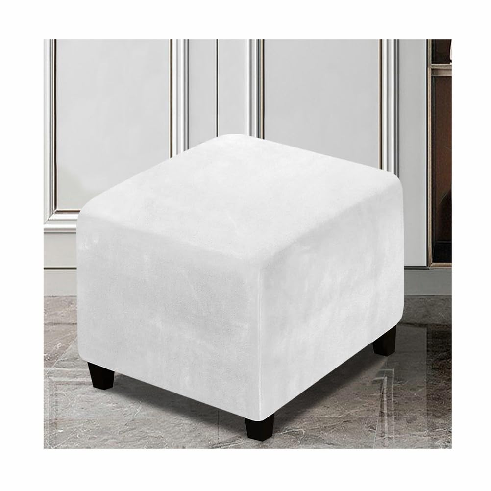 XGANGM Square Footstool Cover Velvet Stretch Small/Medium/Large/Extra Large 38~40/43~50/52~58/68~81/88~95/100~111CM Ottoman Cover Velvet Square Storage Footstool Cover,white,L/W38~40CM