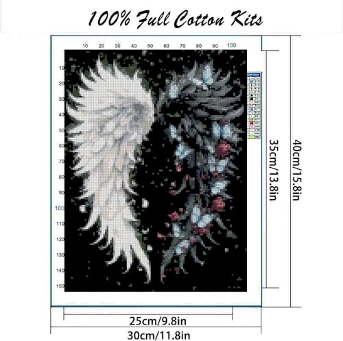 Image of Angel Wings Stamped Cross Stitch Kits for Adults,Colourful Angel Wings Dimensions Cross Stitch Kits Embroidery Kit Arts and Crafts for Beginners 15.7x11.8 inches