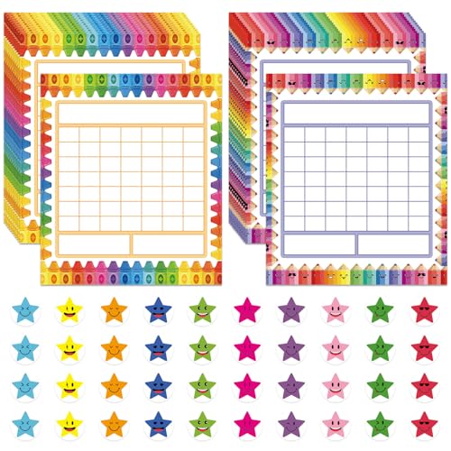 80 Pack Pencil Crayon Incentive Reward Chart, Classroom Incentive Chart Behavior Charts with 2400 Star Stickers for Teacher Classroom Home School Supplies
