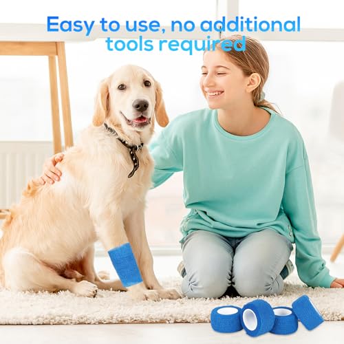 AiQInu 12 Rollen Selbstklebender Verband, 2.5cm x 4.5m, Hypoallergen, Atmungsaktiv, Fixierbinde, Elastische Bandage, Selbstklebende Elastische Binden, für Katze, Hund, Pferd Bein Klebeverband