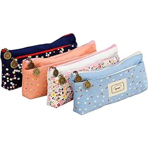 ipow 4 Stück Federtasche 2-Fach, Vintage Leinwand Pastorale Stil Blume Muster Federmäppchen Stiftemappe stiftemäppchen…
