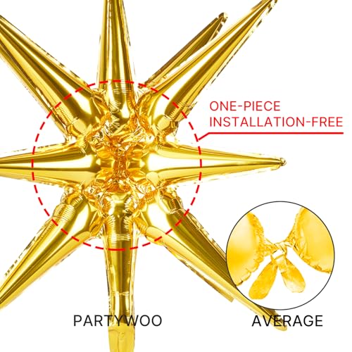 Image of PartyWoo Metallic Gold Star Balloons 110pcs Different Sizes 18 12 10 5 Inch Pack 22 Inch Gold Spike Star Explosion Foil Mylar Balloon Arch Kit for Birthday Engagement Party Decorations Gold-G101