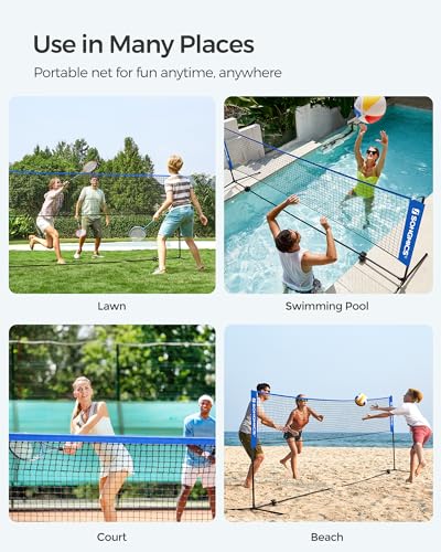 SONGMICS Badminton Net, Height Adjustable Volleyball Net, Pickleball Net for Junior Tennis, Kids, Indoor Outdoor Court, Foldable Nylon Net with Poles 10ft/13ft/16.5ft Wide - Image 6