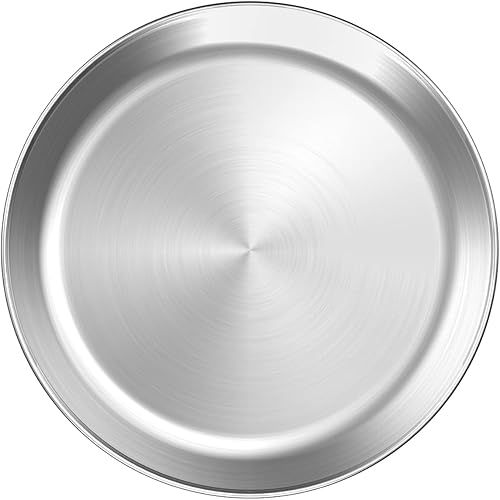 HOHUNGF Bandeja redonda para pizza pequeña de acero inoxidable, plato redondo de pizza para pastel, galletas, pizza, pastel, no tóxico y resistente,