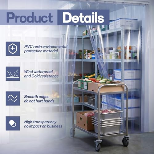 Image of Juexica 96 x 118 Inch Plastic Strip Door Curtain Kit 0.08'' Walk in Cooler Curtains PVC Freezer Door Curtain Smooth Waterproof Insulation Hurricane Shutters Gate for Warehouse Garage Industry (Clear)