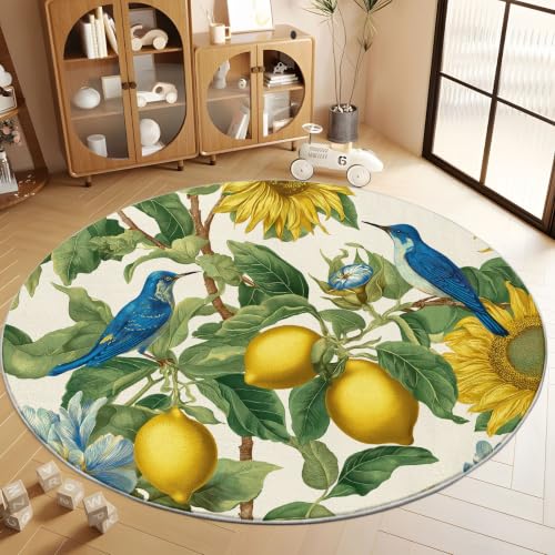 Tapis rond 180 cm lavable en machine antidérapant jaune vert - 4