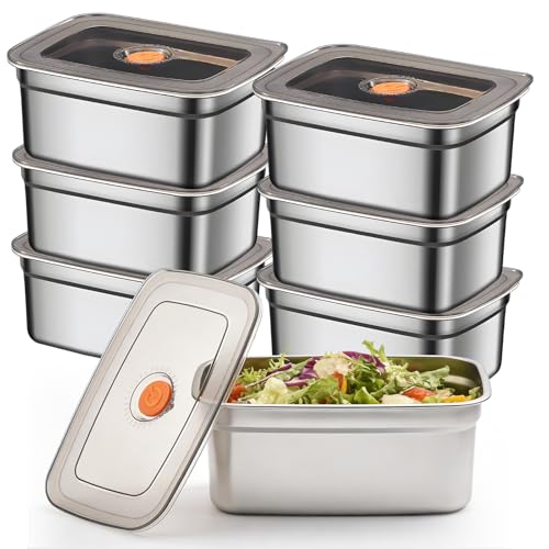 6 Pièces Boite Alimentaire Inox, 1000 ml Boîtes de Conservation Alimentaire avec Couvercle Transparent, Boîtes À Charcuterie Fresh, Meal Prep Récipients...