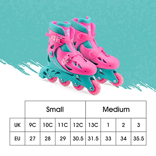 Xootz Inline Roller Skates | for Kids & Beginners, Adjustable 4 Wheel Skates, Durable Safe-Lock Straps, Pink/Teal