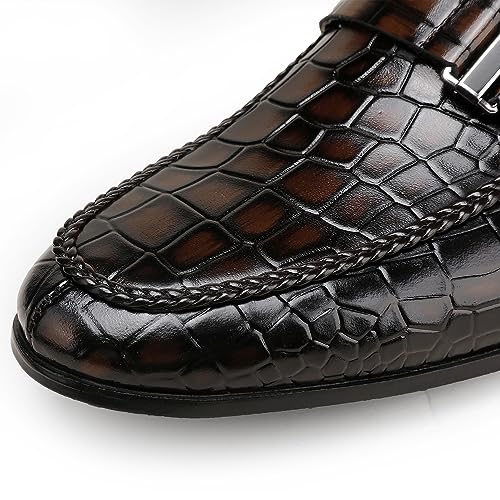 Image of Classic Leather Dress Shoes for Men, Premium Alligator Printed Bussiness Dress Slip on Loafer for Mens