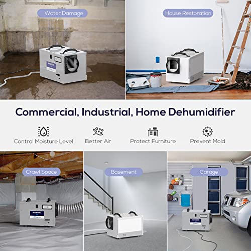 Baseaire Basement Crawl Space Dehumidifier 113 Pint With Continuous Drain Hose, Compact Commercial Industrial Home Dehumidifiers For Basements Crawlspace Garage Attic Whole House, 5 Years Warranty #TOP5