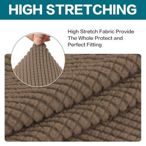 Image of Turquoize Stretch Sofa Slipcover 2 Pieces Sofa Cover Couch Cover for 3 Cushion Couch Washable Furniture Protector Covers with Elastic Bottom Feature Thick Jacquard Fabric (Sofa, Macchiato)