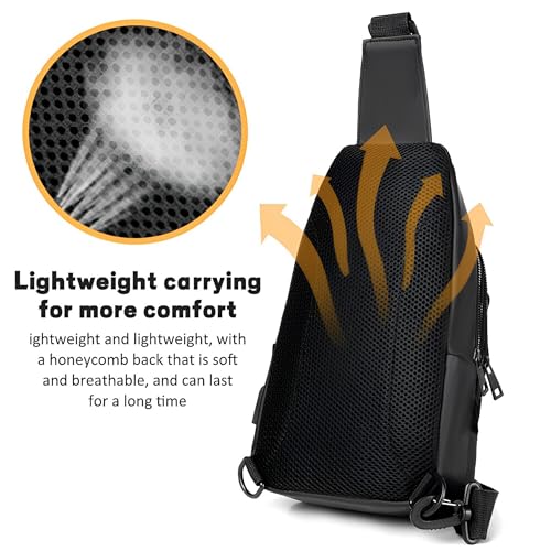 Image of REDHORNS Waterproof Crossbody Chest Bag for Men and Women Fashion Sling Bag With Adjustable Shoulder Strap, Multipurpose Cross Body Backpack with 4 Pockets, USB Charging Port and Earphone Hole