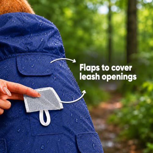 Image of Mutt of Course Waterproof Dog Raincoat with Hood & Mesh Lining | Collar & Harness Leash Opening Blue (M)