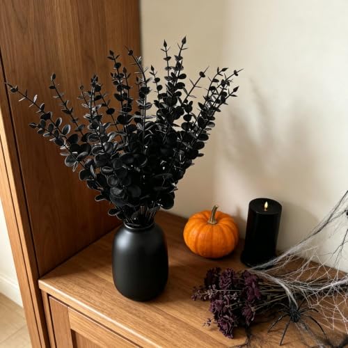 Image of Tinsow 26 PCS Black Faux Eucalyptus Leaves Halloween Artificial Flowers