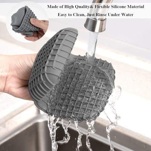 2 Pack Silicone Oven Mitts for Cooking, Heat Resistant Oven Mitt Set, Flexible Oven Gloves, Mini Oven Mitts Set with Non-Slip & Grip Heat Kitchen Mitt for Kitchen Cooking Baking (Grey) — view 6