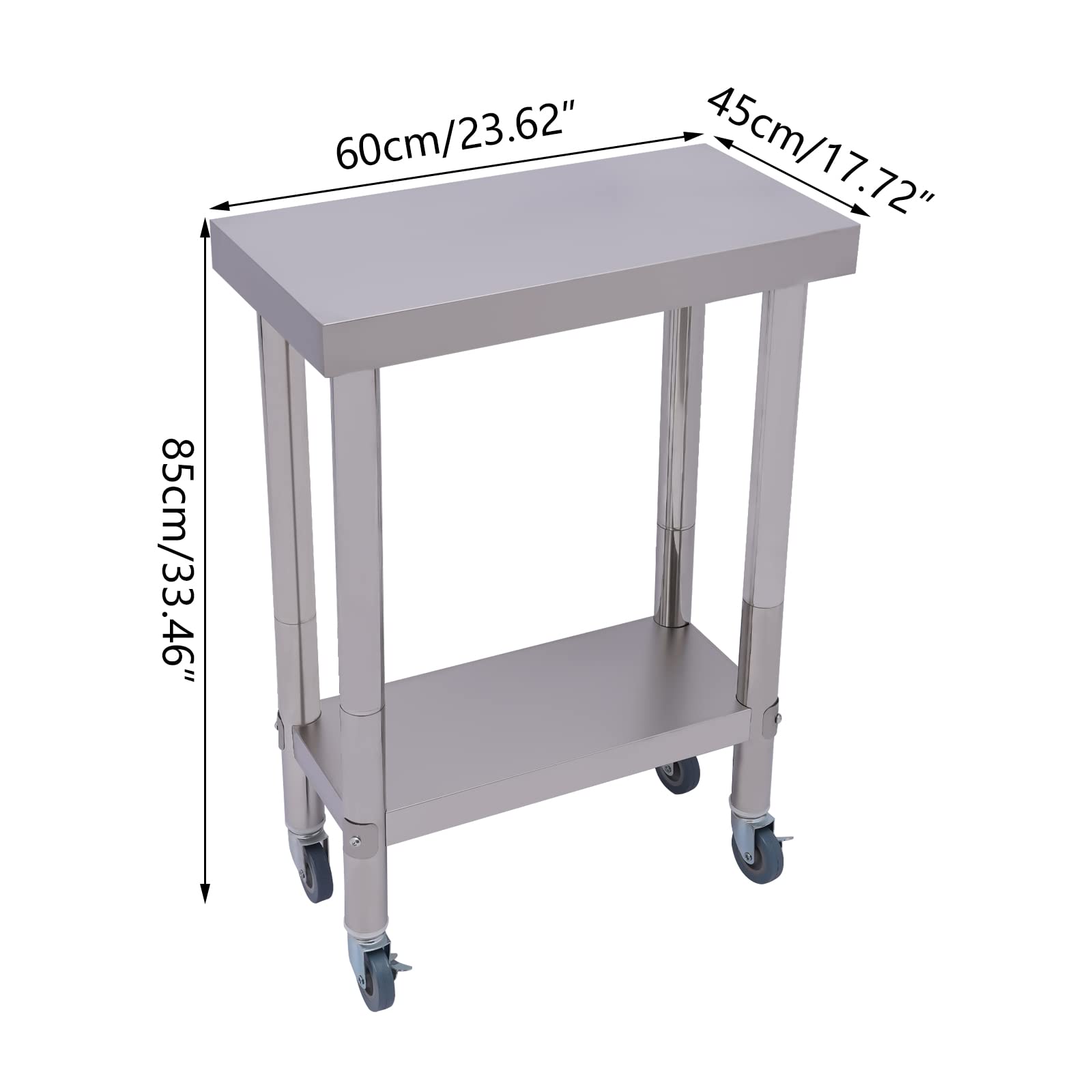 Gastronomie Cafeteria - Tavolo da lavoro in acciaio inox, 60 x 40 cm, con ruote